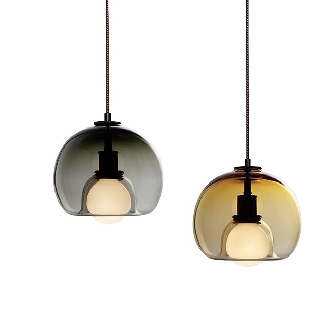 Lights & Lighting Pendant Lights | LED Pendant Light Gray Amber Glass Globe Single Design Modern Nordic 25cm Dining Room Bedside