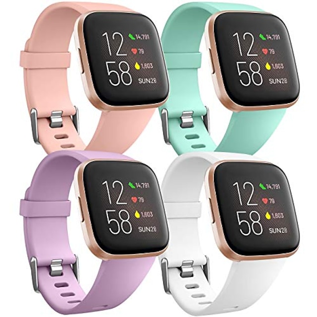  4 Pack Smart Watch Band Compatible with Fitbit Versa 2 / Versa Lite / Versa SE / Versa Silicone Smartwatch Strap Soft Elastic Adjustable Sport Band Replacement  Wristband