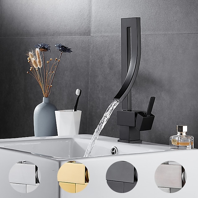  vízesés fürdőszobai mosogató csaptelep, 360 fokban forgatható edénycsap egyetlen fogantyúval szabálytalan kreatív dizájn szálcsiszolt nikkel/króm/matt fekete/arany mosogatócsap hideg-meleg vizes tömlővel