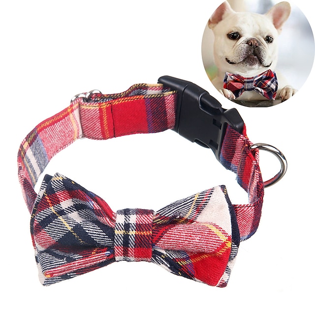  hondenhalsband met vlinderdas - verstelbaar 100% handgemaakt katoen ontwerp - schattige mode hondenhalsbanden met strikjes voor kleine middelgrote honden - rood, bruin, blauw, groen, geel geruit