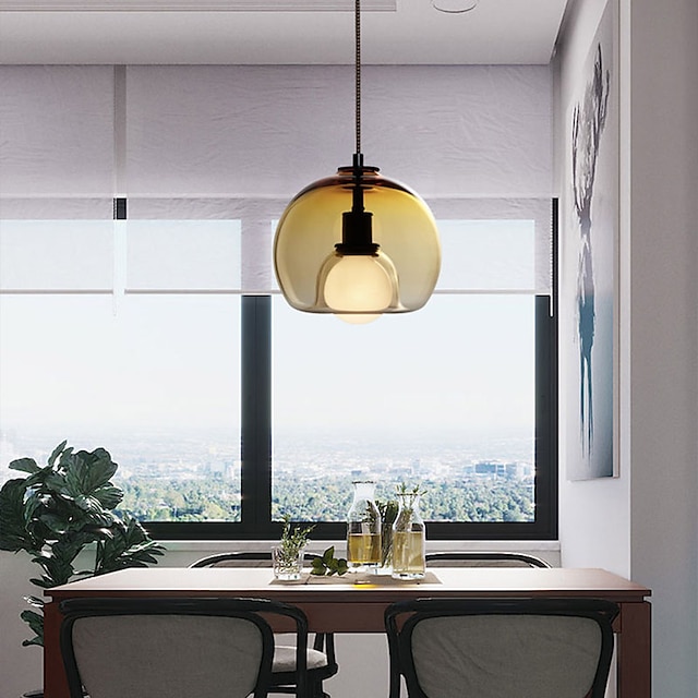 Lights & Lighting Pendant Lights | LED Pendant Light Gray Amber Glass Globe Single Design Modern Nordic 25cm Dining Room Bedside