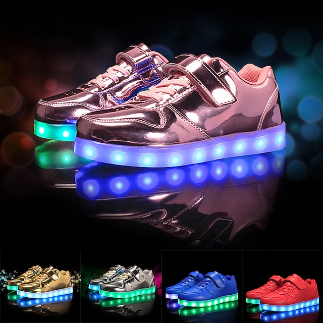  Girls' Sneakers LED LED Shoes USB Charging PU Slip Resistant LED Shoes Little Kids(4-7ys) Big Kids(7years +) Athletic Lace-up LED Luminous Black Red Pink Fall Winter