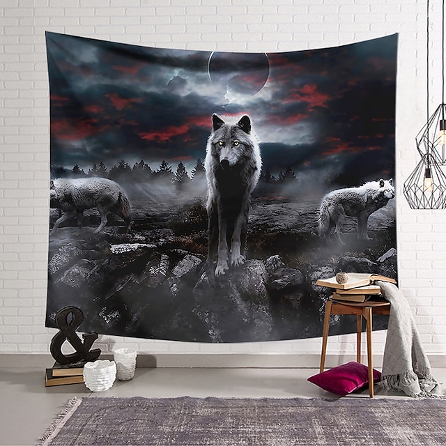  tapeçaria de parede arte decoração cobertor cortina pendurada casa quarto decoração da sala de estar fibra de poliéster animal pintado lobos wuyun lanting design