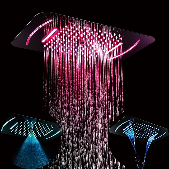  zuhany csaptelep, led zuhanyfej króm kivitelben 58x38cm sus304 3 funkciós esővíz vízesés pára mennyezetre szerelhető fény távirányítós zuhanycsaptelep