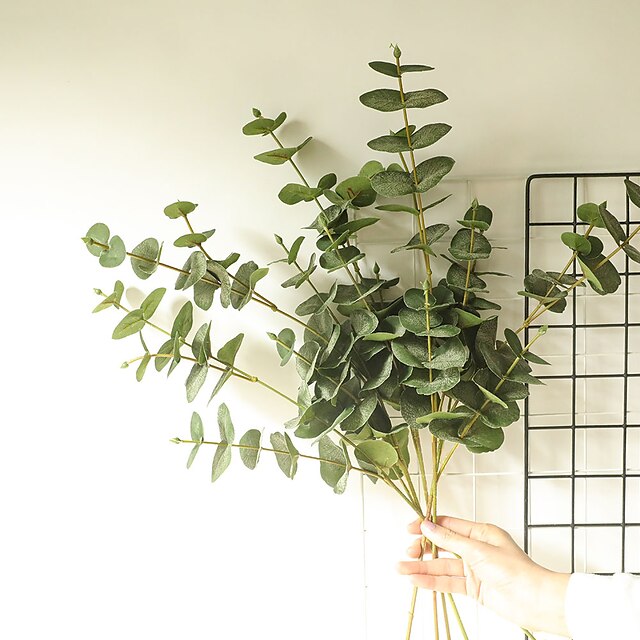  1 bit konstgjorda växter lämnar heminredning simulering eukalyptus löv bröllopsfest display, dekor för hem, vardagsrum, badrumsplanta 25 * 77cm