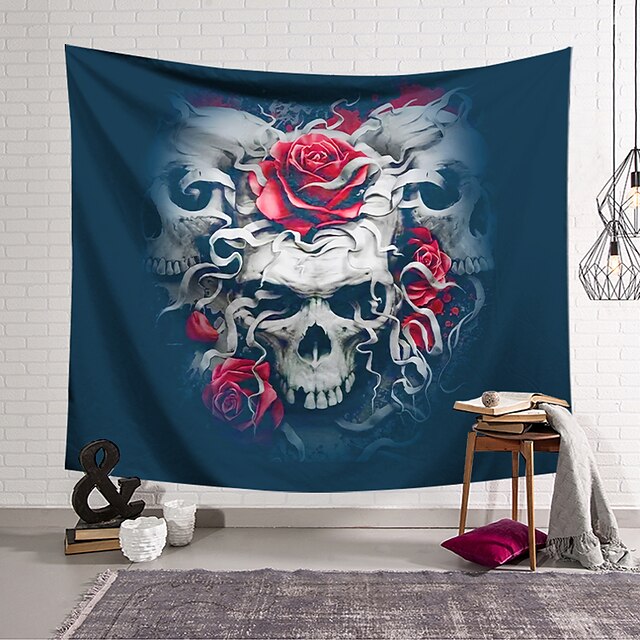  Wall Tapestry Art Decor Blanket Curtain Hanging Home Bedroom Living Room Decoration Polyester Fiber Still Life Strange Skull Red Rose