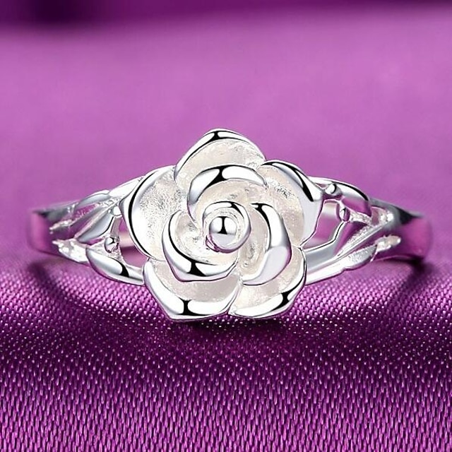 Ring 3D Silver Copper Silver-Plated Flower Fashion 1pc 7 8 / Women's