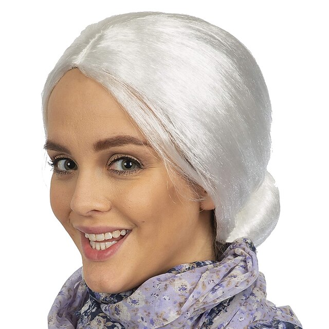 White Old Lady Wig White Granny Costume Accessories Wig with Bun for