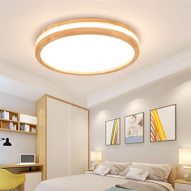  Luz de techo led de 30/40/50 cm, madera cuadrada redonda, luces nórdicas modernas de montaje empotrado, acabados pintados, estilo inspirado en la naturaleza, 110-120v 220-240v