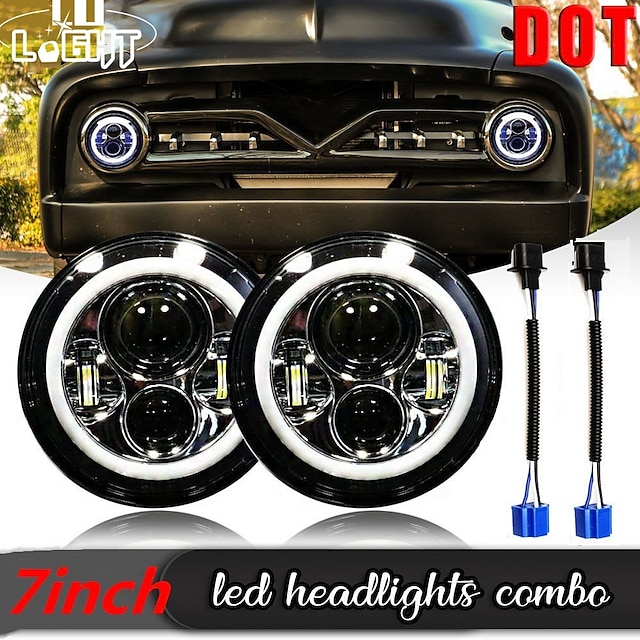  2 Pcs New 7 Inch LED Headlight Halo Turn Signal Hi/Low Amber Angle Eyes Daytime Running Light DRL for Lada Niva Urban Off Road 4x4 12V 24V