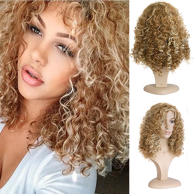  perruques blondes pour femmes perruque synthétique avec frange perruques naturelles afro de longueur moyenne mélanger les perruques de couleur