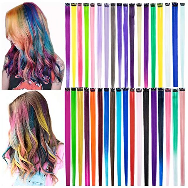 36 pcs colored clip in hair extensions straight multicolor party
