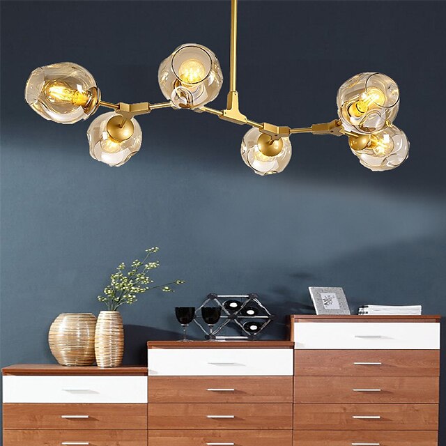  6-Light 100 cm Bulb Included Flush Mount Lights Metal Glass Painted Finishes Chic & Modern 110-120V 220-240V