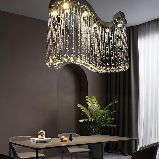  Lámpara de araña de cristal led de 80 cm diseño de onda moderno diseño de linterna en forma de s luz colgante de acero inoxidable galvanizado 110-120v 220-240v