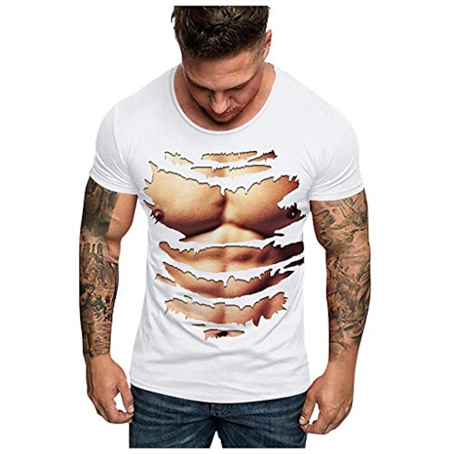  anglewolf men's 3d printed t shirt personalized summer casual tee shirts jumper,funny fake muscle pattern mens realistic short sleeve t shirts designer,top for men boys teenagers(d white,m)