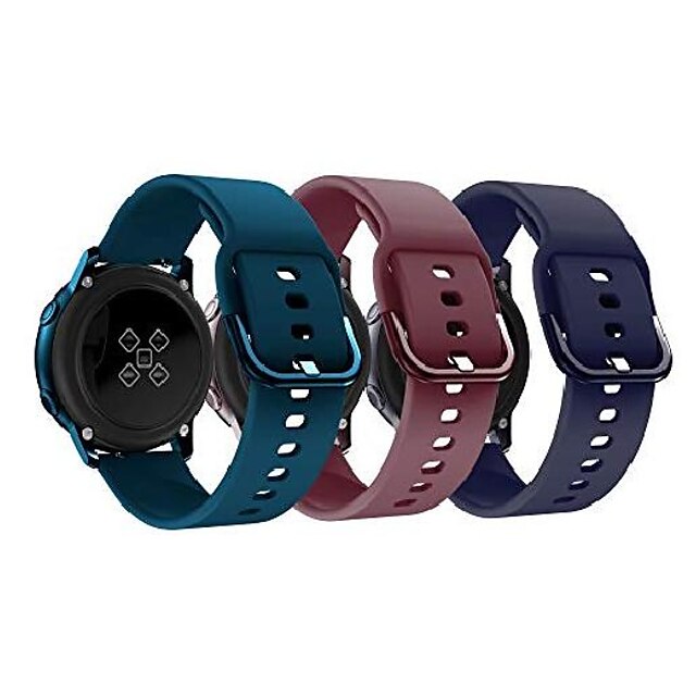  compatible for galaxy watch active bands/active 2/3 bands 40mm/42mm/44mm,women men soft slim silicone wristband compatible for gear sport smart watch pack of 3(burgundy/dark green/midnight blue)