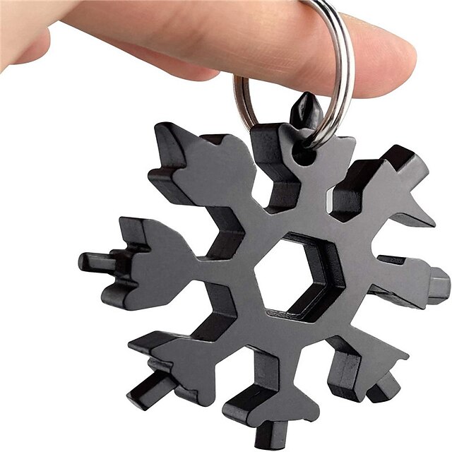  2pcak 18-in-1 Snowflake Multi-function Tool Stainless Steel Snowflake Keychain Tool/screwdriver Set/wrench Durable and Light and Portable a Beautiful Christmas Gift(black)