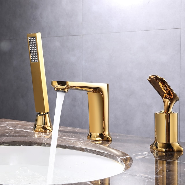  Μπάνιο βρύση νεροχύτη - Αποσπώμενο Σπρέι / Εκτεταμένο Χρώμιο / Γαλβανισμένο Αναμεικτικές με ξεχωριστές βαλβίδες Ενιαία Χειριστείτε τρεις οπέςBath Taps