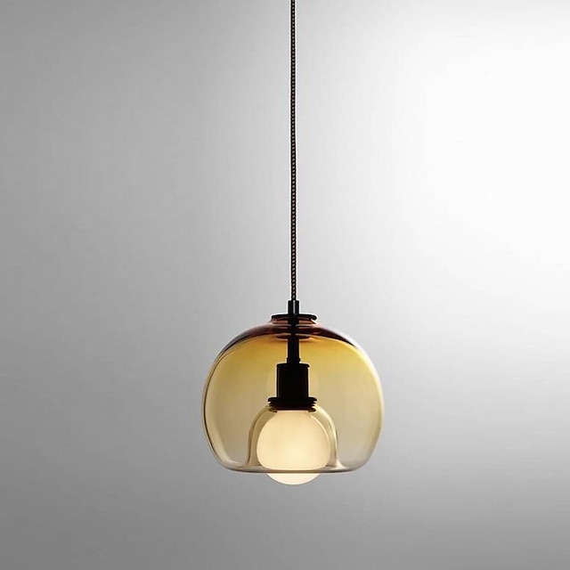 Lights & Lighting Pendant Lights | LED Pendant Light Gray Amber Glass Globe Single Design Modern Nordic 25cm Dining Room Bedside