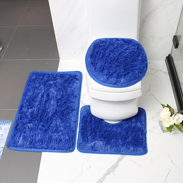  Bathroom Rugs Set Non Slip Polyester Bathroom Mats Fiber Silk Wool 3PC 