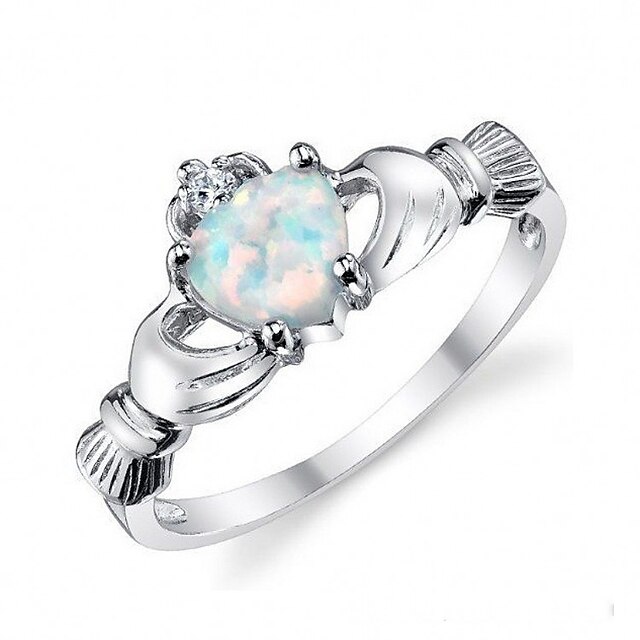  amicizia irlandese claddagh in argento sterling 925& anello dell'amore con cuore opale simulato 3