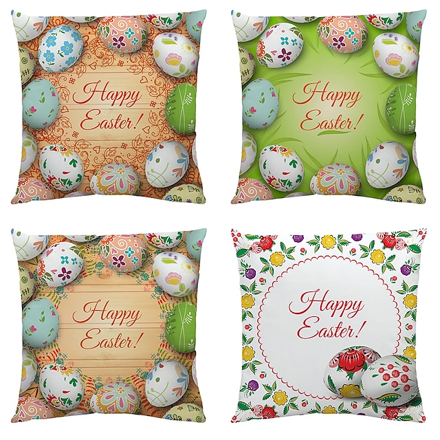  Cushion Cover 4PCS  Easter Party Decoration  Easter Gift Short Plush Soft Decorative Square Throw Pillow Cover Cushion Case Pillowcase for Sofa Bedroom 45 x 45 cm (18 x 18) Superior Quality Mac