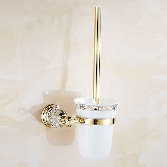  Toilet Brush Holder Set Neoclassical Zinc Alloy Material for Bathroom Polished Brass Golden 1pc
