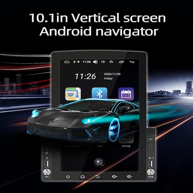  D110 Android 10 RAM 1GB ROM 16GB 10.1 Inch Universal Car GPS Navigation Radio HD Rotatable Screen IPS Support Carplay DVR MP5 Multimedia Player with GPS WIFI Mirror-Link