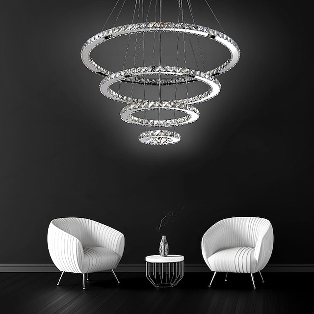  4 anneaux 80 cm cristal led lustre or pendentif lumière métal galvanisé moderne contemporain 110-120v 220-240v