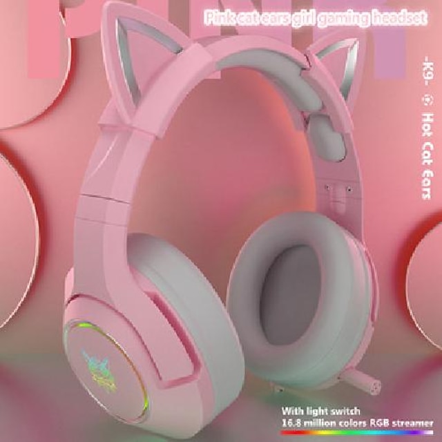  فتاة الألعاب سماعة رأس k9 للحد من الضوضاء الوردي enc لطيف ايفي القط السلكية مع ميكروفون الأذن rgb