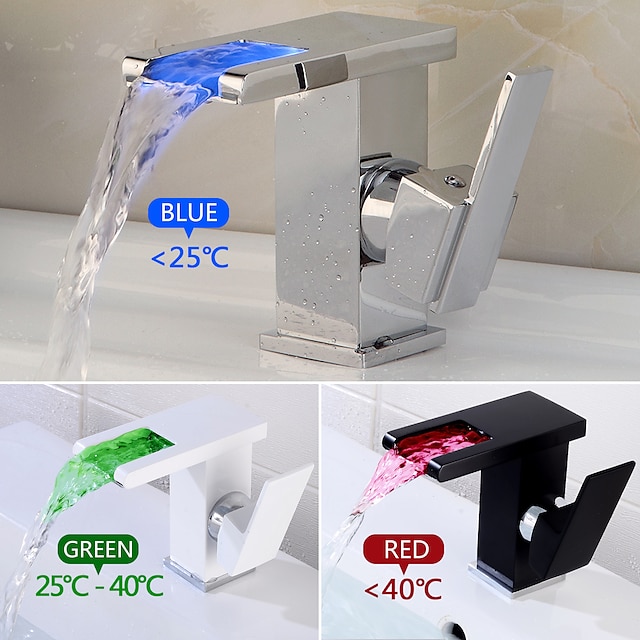  nowoczesny styl bateria do umywalki łazienkowej led/wodospad galwanicznie ustawiona centralnie pojedynczy uchwyt jedna bateria otworowa/kran do umywalki łazienkowej +
