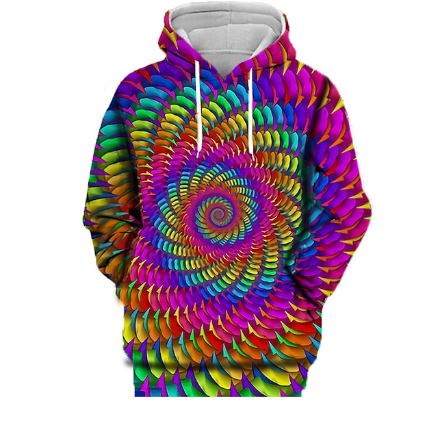 

Women's Plus Size Tops Pullover Hoodie Sweatshirt Graphic Geometric Print Long Sleeve Hooded Active Casual Daily Sports Cotton Blend Fall Winter Rainbow / 3D Print / 3D Print