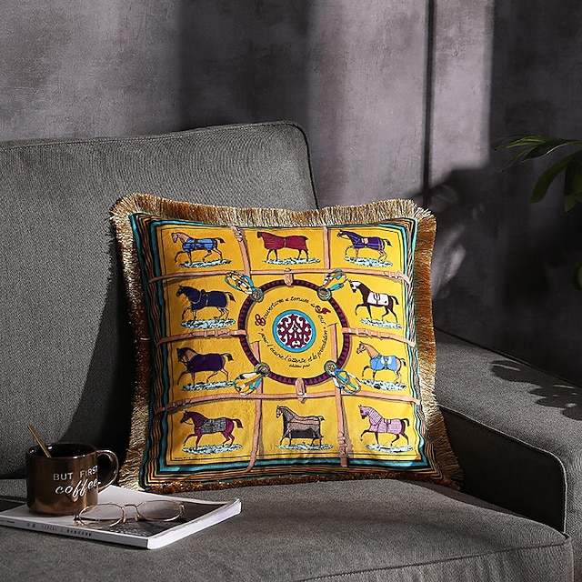 Decorative Toss Pillows Double Side Trend Brand Light luxury velvet tassel d Printing Pillow Case Cover Living room Bedroom Sofa Cushion cover 11