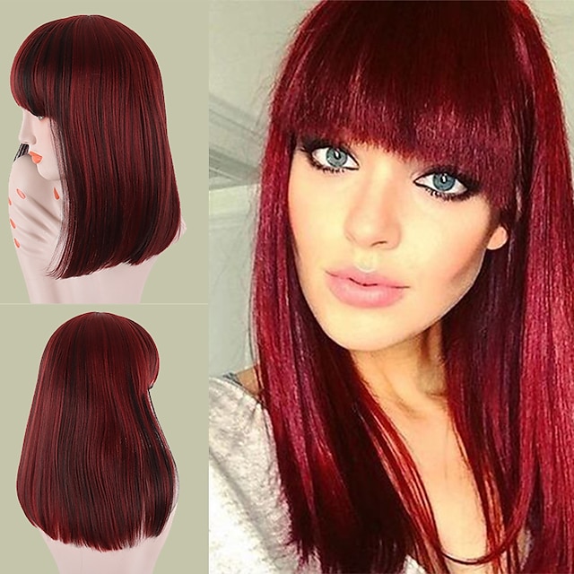  Synthetic Wig Wavy Bob Wig Red Ombre Medium Length Black / Red Synthetic Hair Women's Party Classic Red Ombre