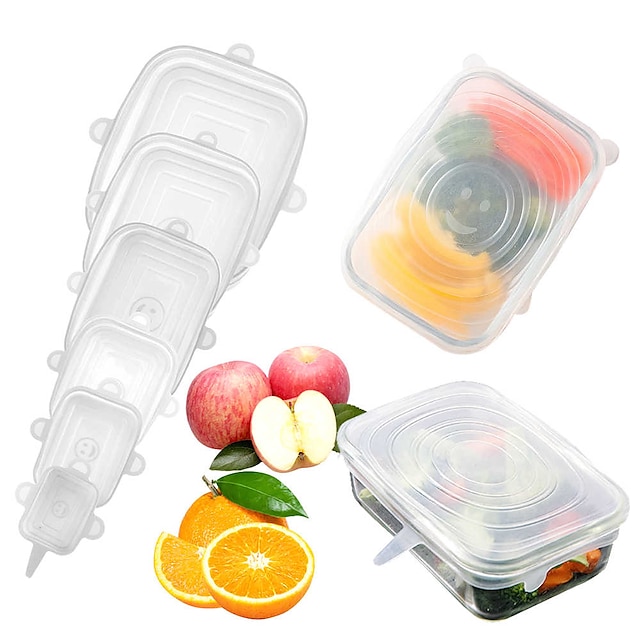  6st/12st silikon stretch lock köksredskap tillbehör återanvändbar silikon justerbar för frukt grönsaksskål täcker behållare gratis hålla maten fräsch