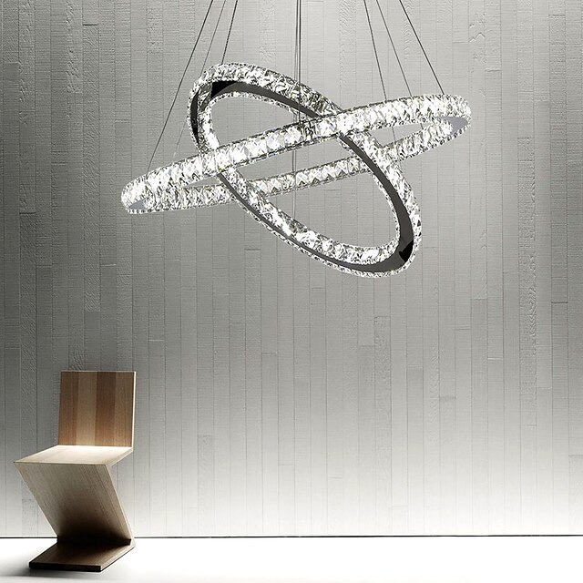  2 Rings 70 cm Crystal LED Chandelier Pendant Light Metal Circle Electroplated Modern Contemporary 110-120V 220-240V