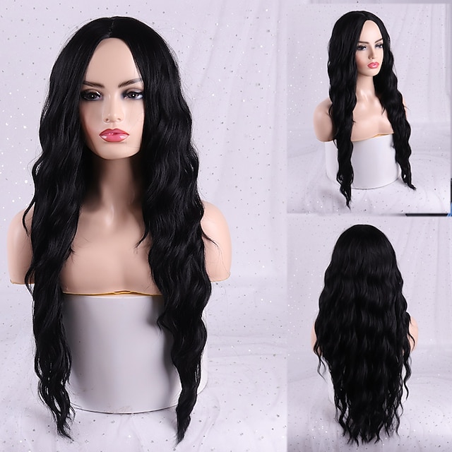  Perucas sintéticas Onda de Corpo Parte do meio Fabrico à Máquina Peruca Rosa Longo A1 A2 A3 A4 A5 Cabelo Sintético Mulheres Clássico Moda Rosa Vermelho / Roupa Diária