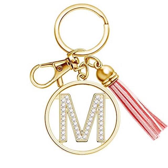  letter keychain with tassel for women purse wallet handbags charms crystal alphabet letter pendant key ring(m)