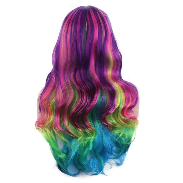 Beauty & Hair Wigs & Hair Pieces | Wavy Minaj Middle Part Wig Short Rainbow Synthetic Hair Womens Fashionable Design Red Blue Pr