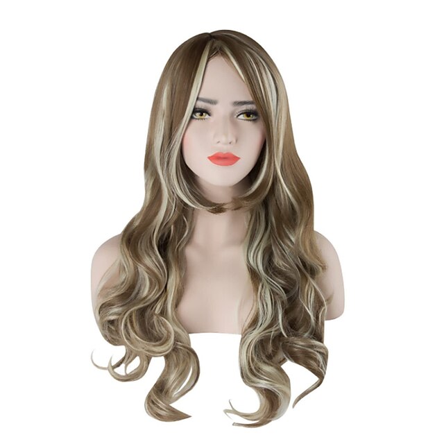  Blonde Auburn Mix New Fashion Long Natural Wavy Synthetic Women Wig for Cosplay Costume Fancy Dress Party