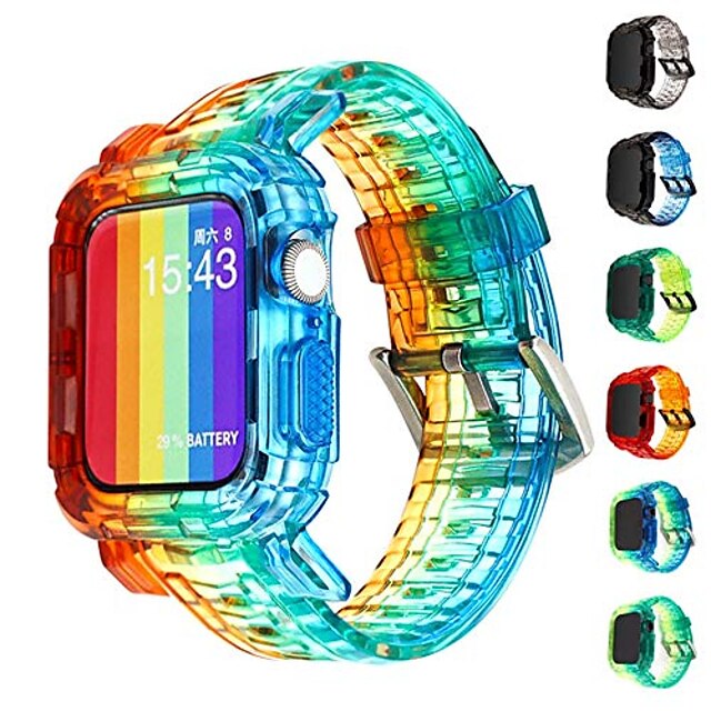  compatibile per cinturini per orologi Apple cassa 44mm / 42mm / 40mm / 38mm, cinturino dell'orologio con paraurti integrato cristallino serie iwatch 6 / se / 5/4 (arcobaleno sfumato, 38mm / 40mm)