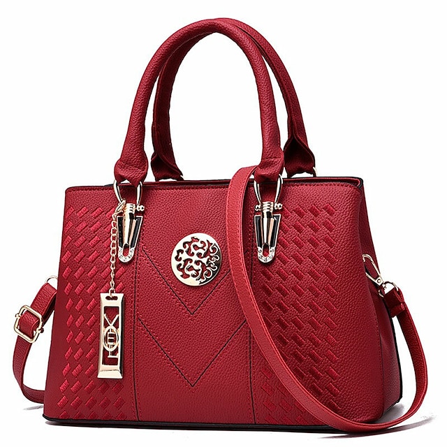  Damen Geldbörsen und Handtasche Vintage Umhängetasche Lichi Muster große Einkaufstasche Top Griff Tasche mit langer Metallschnur Dekoration