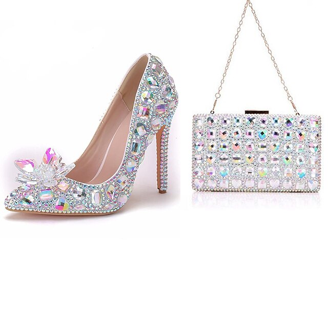 Shoes & Bags Womens Shoes | Womens Wedding Shoes Wedding Heels Bridal Shoes Shoes And Bags Matching Set Rhinestone Crystal Stile