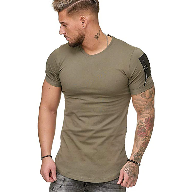 men's gym muscle athletic t-shirt fashion zipper workout cotton shirt ...