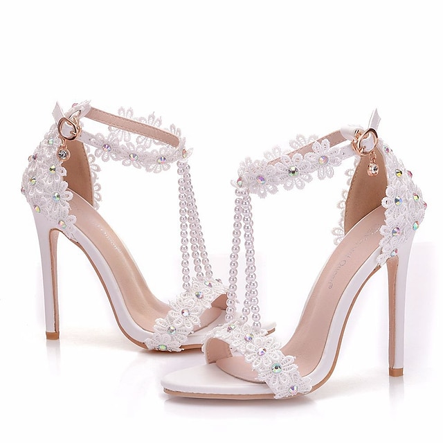  Women's Wedding Shoes Valentines Gifts Stilettos Ankle Strap Heels Party Party & Evening Floral Wedding Sandals High Heel Sandals Bridal Shoes Rhinestone Pearl Tassel Open Toe Elegant Vintage Sexy