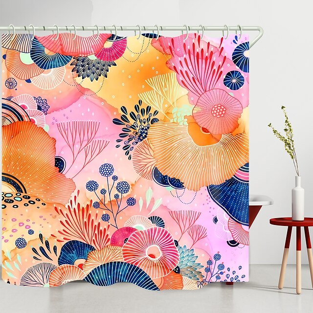 Home & Garden Bath Accessories | Floral Shower Curtain Polyester Flowers Fabric Bathroom Curtains Set with Hooks New Design - NE