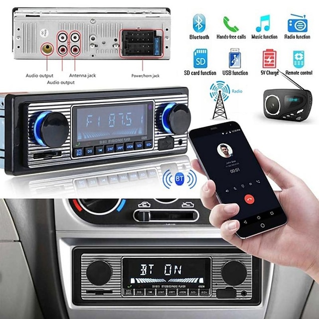 Single 1 DIN Autoradio Car Retro Stereo Bluetooth Touch MP3 Player USB FM+Remote 