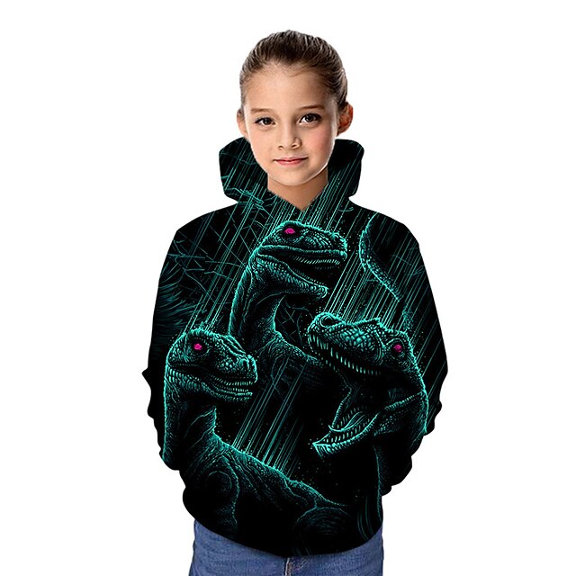 Baby & Kids Girls Clothing | Kids Girls Hoodie & Sweatshirt Long Sleeve Dinosaur Graphic 3D Animal Print Green Children Tops Act