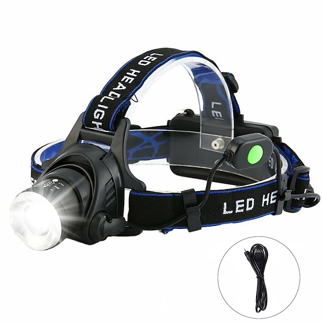  T6 headlamp Headlamps Waterproof 3000 lm LED LED 1 Emitters 4 Mode Waterproof Rotatable Portable Creepy Camping / Hiking / Caving Everyday Use Cycling / Bike USB Natural White Light Source Color Bule
