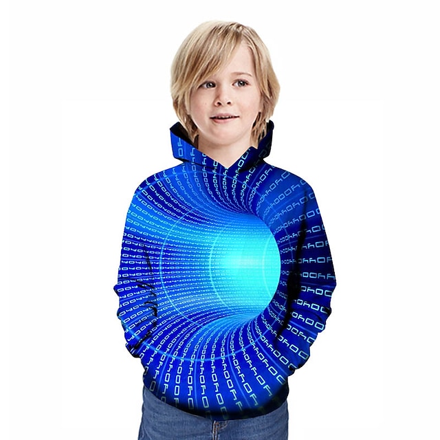  Børn Drenge Nytår Hættetrøje og sweatshirt Langærmet Regnbue 3D-udskrivning Patchwork Geometrisk 3D Trykt mønster Aktiv Gade